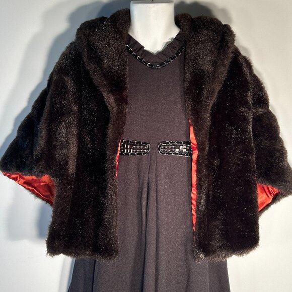 Anthony Richards Vintage OSFM Brown Faux Fur Evening Wrap Capelet Glam Dressy - Picture 1 of 7